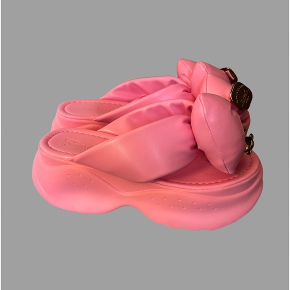 Teddy Bear Charm Pink Bow Platform Flip Flops Beachwear Women’s Size 38. - Picture 2 of 9